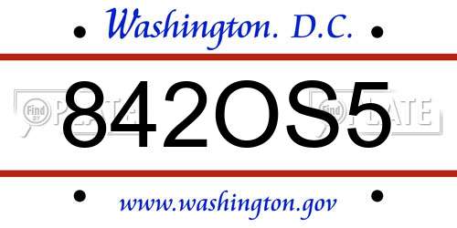 842OS5 District Of Columbia License Plate