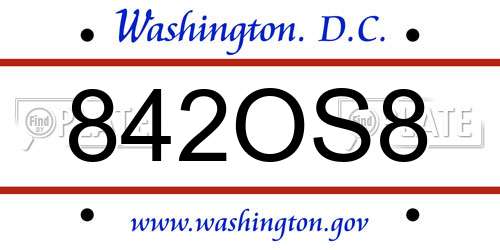 842OS8 District Of Columbia License Plate