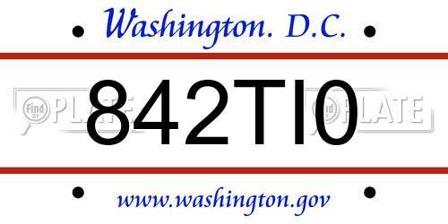 842TI0 District Of Columbia License Plate