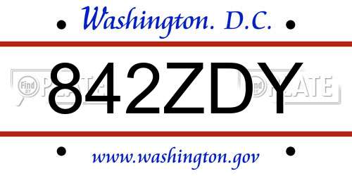 842ZDY District Of Columbia License Plate