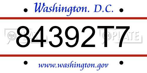84392T7 District Of Columbia License Plate