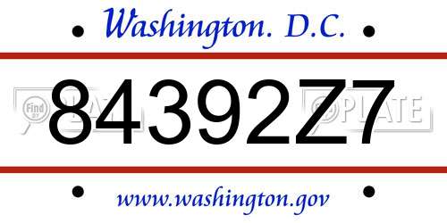 84392Z7 District Of Columbia License Plate
