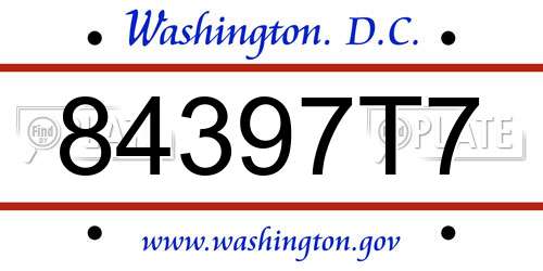 84397T7 District Of Columbia License Plate