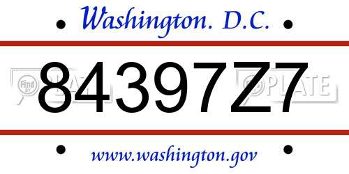 84397Z7 District Of Columbia License Plate