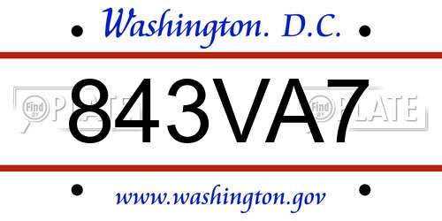 843VA7 District Of Columbia License Plate
