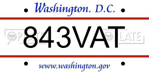 843VAT District Of Columbia License Plate