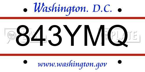 843YMQ District Of Columbia License Plate