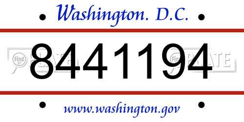 8441194 District Of Columbia License Plate
