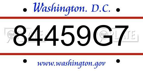 84459G7 District Of Columbia License Plate