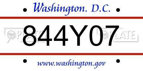 844Y07 District Of Columbia License Plate