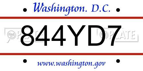 844YD7 District Of Columbia License Plate