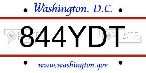 844YDT District Of Columbia License Plate