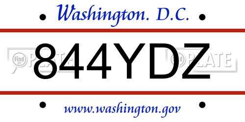844YDZ District Of Columbia License Plate