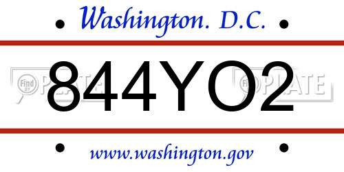 844YO2 District Of Columbia License Plate