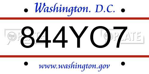 844YO7 District Of Columbia License Plate