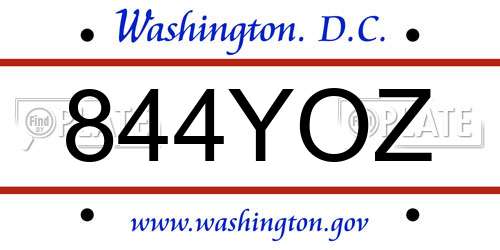 844YOZ District Of Columbia License Plate