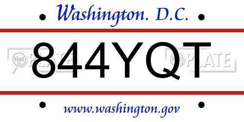 844YQT District Of Columbia License Plate