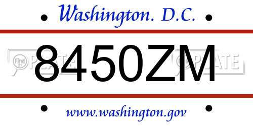 8450ZM District Of Columbia License Plate