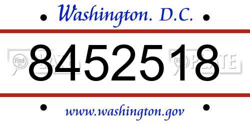 8452518 District Of Columbia License Plate