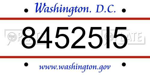 84525I5 District Of Columbia License Plate