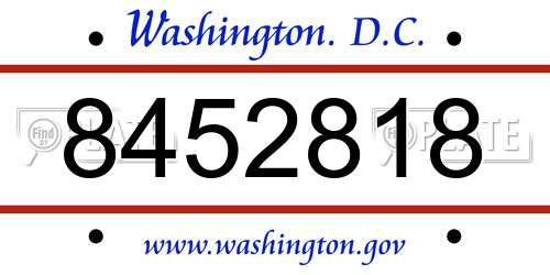 8452818 District Of Columbia License Plate