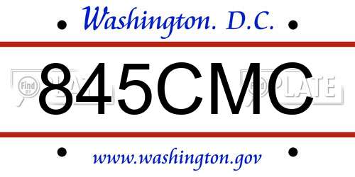 845CMC District Of Columbia License Plate