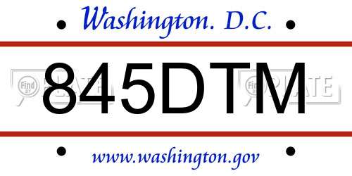 845DTM District Of Columbia License Plate