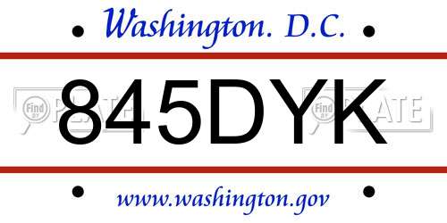 845DYK District Of Columbia License Plate
