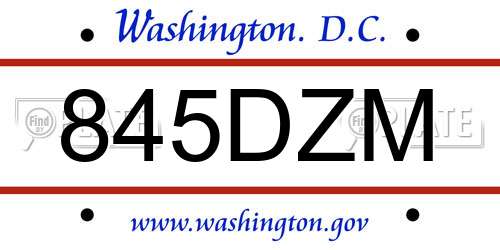 845DZM District Of Columbia License Plate