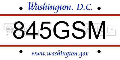 845GSM District Of Columbia License Plate