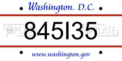 845I35 District Of Columbia License Plate