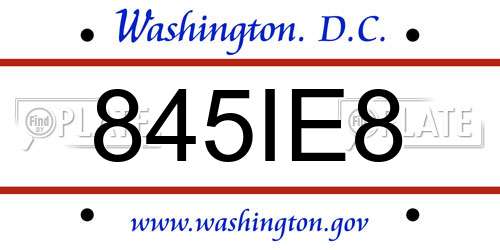 845IE8 District Of Columbia License Plate