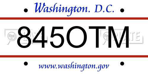 845OTM District Of Columbia License Plate