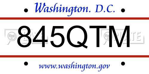 845QTM District Of Columbia License Plate