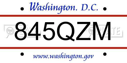 845QZM District Of Columbia License Plate