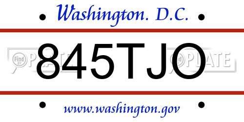 845TJO District Of Columbia License Plate