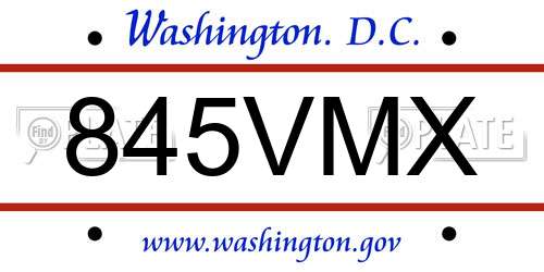 845VMX District Of Columbia License Plate