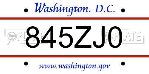 845ZJ0 District Of Columbia License Plate