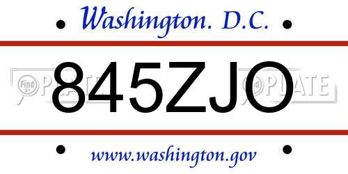 845ZJO District Of Columbia License Plate