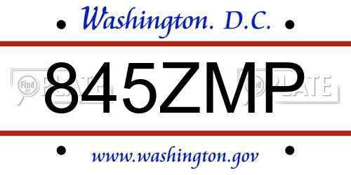 845ZMP District Of Columbia License Plate