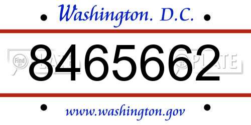 8465662 District Of Columbia License Plate