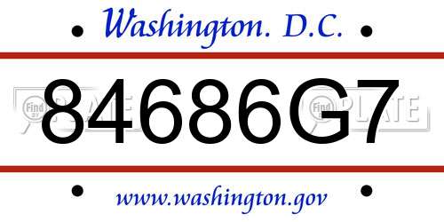 84686G7 District Of Columbia License Plate