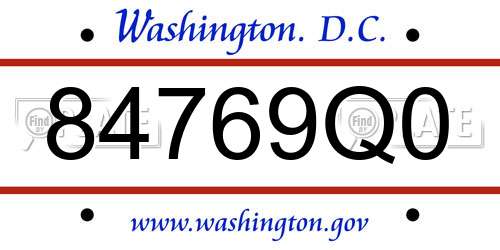 84769Q0 District Of Columbia License Plate