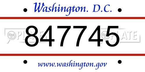 847745 District Of Columbia License Plate