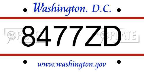 8477ZD District Of Columbia License Plate