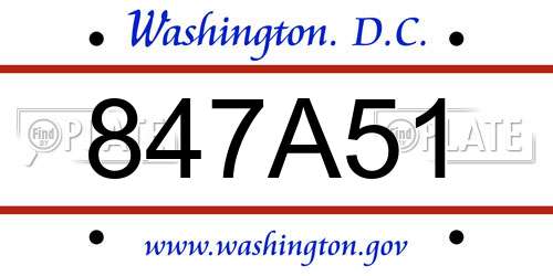 847A51 District Of Columbia License Plate