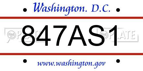 847AS1 District Of Columbia License Plate