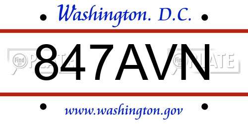 847AVN District Of Columbia License Plate