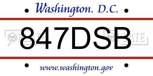 847DSB District Of Columbia License Plate