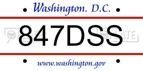847DSS District Of Columbia License Plate